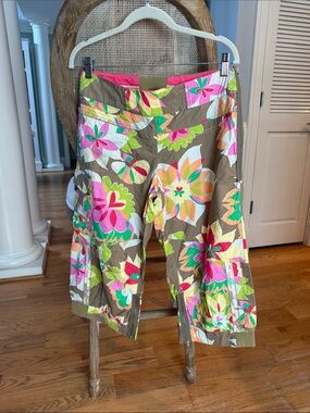 Oilily Pink, Yellow and Green Floral-Accent Cargo Crop Pants NWOT, Vintage